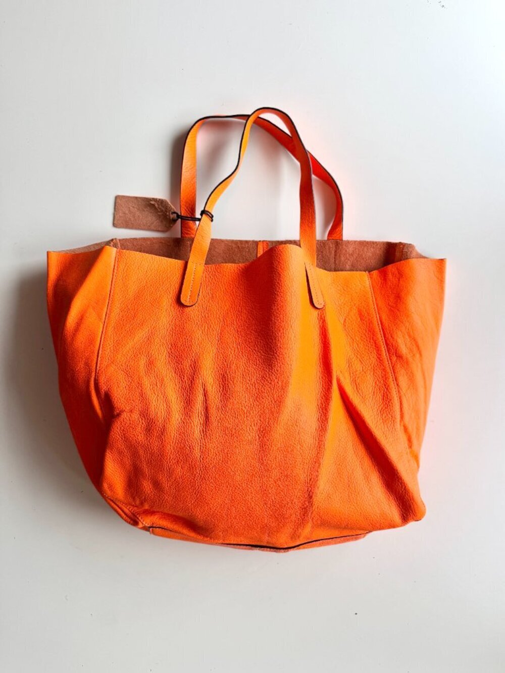 Vintage 2003 GAP Neon Orange Leather Tote Bag Purse